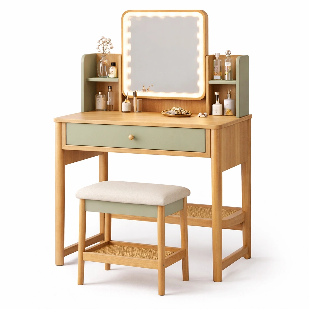 Schminktisch mit beleuchtetem Spiegel und Schublade-Domvyn